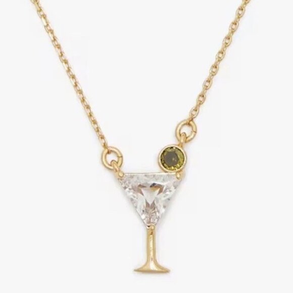 Shaken Or Stirred Mini Martini Glass CZ Crystal Gold Pendant Necklace NEW - Picture 4 of 4